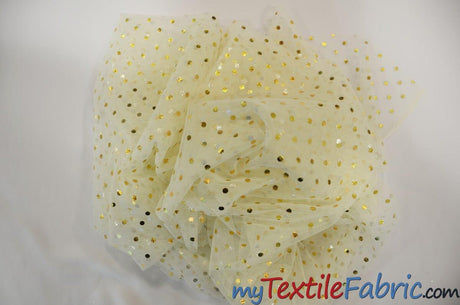 Bridal Tulle With Metallic Polka Dot Polyester Fabric - White And Ivory, Sheer, 58/60" Width (Yards)