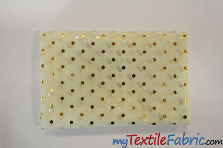 Bridal Tulle With Metallic Polka Dot Polyester Fabric - White And Ivory, Sheer, 58/60" Width (Yards)