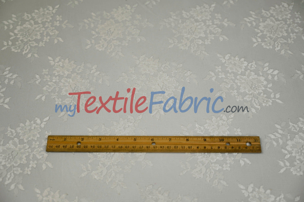 Chantilly Lace Polyester Fabric - Floral Embroidery, Sheer Mesh, 52" Width (1 Yard)