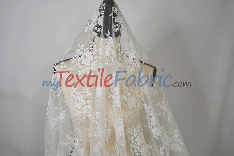Chantilly Lace Polyester Fabric - Floral Embroidery, Sheer Mesh, 52" Width (1 Yard)
