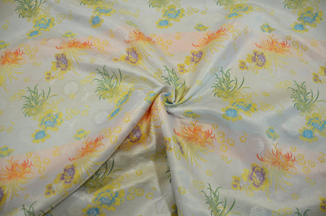 Chinese Flower Brocade Polyester Fabric - Oriental Floral Brocade, 45" Width (1 Yard)