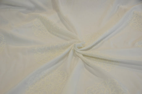Embossed Faux Linen Embroidery Fabric - Off White And Light Silver, 58" Width (Yards)