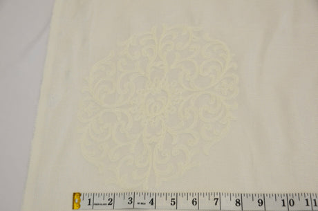 Embossed Faux Linen Embroidery Fabric - Off White And Light Silver, 58" Width (Yards)