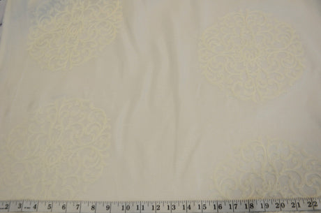 Embossed Faux Linen Embroidery Fabric - Off White And Light Silver, 58" Width (Yards)