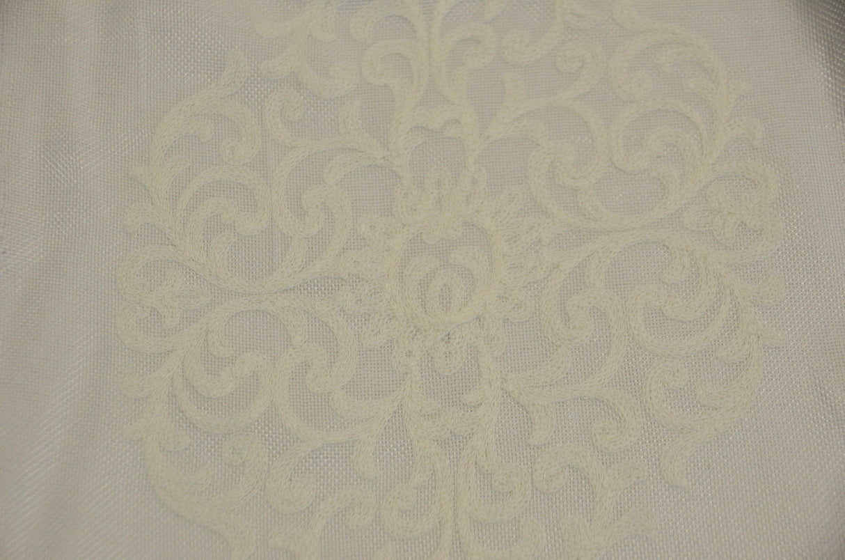 Embossed Faux Linen Embroidery Fabric - Off White And Light Silver, 58" Width (Yards)
