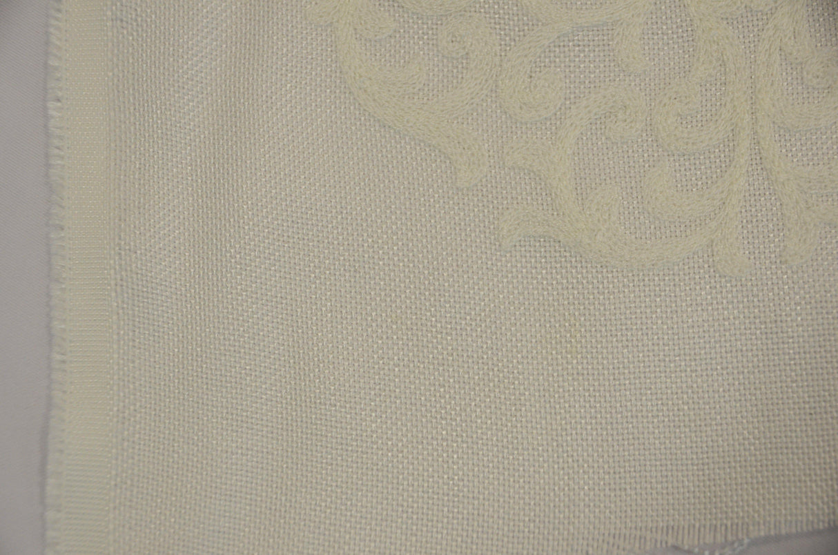 Embossed Faux Linen Embroidery Fabric - Off White And Light Silver, 58" Width (Yards)