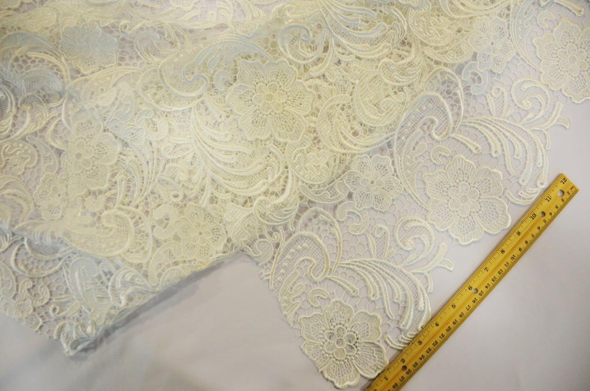 Guipure Bridal Lace Polyester Fabric - Heavy Double Scalloped Lace, Multiple Colors, 48/49" Width (1 Yard)