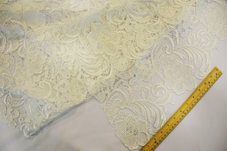 Guipure Bridal Lace Polyester Fabric - Heavy Double Scalloped Lace, Multiple Colors, 48/49" Width (1 Yard)