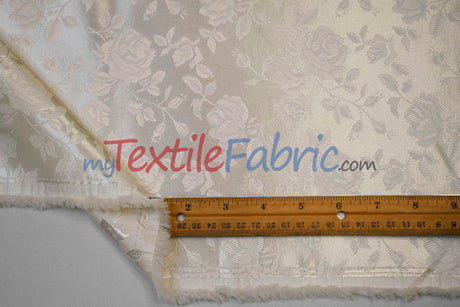 Satin Flower Brocade Polyester Fabric - Tone On Tone Embossed Floral, 58/60" Width (1 Yard)