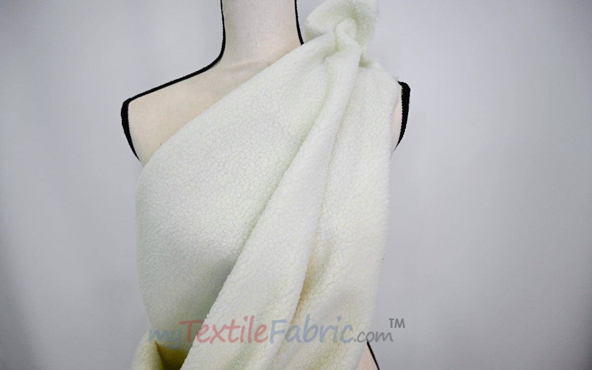 Sherpa Fleece Polyester Fabric - White, Ivory, Black, 60" Width (1 Yard)