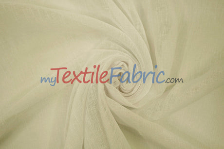 Extra Wide Turkish Sheer 100 Percent Polyester Fabric - Textured Linen-Look Sheer, 108" Width, White, Offwhite, Ivory, Champagne (1 Yard)