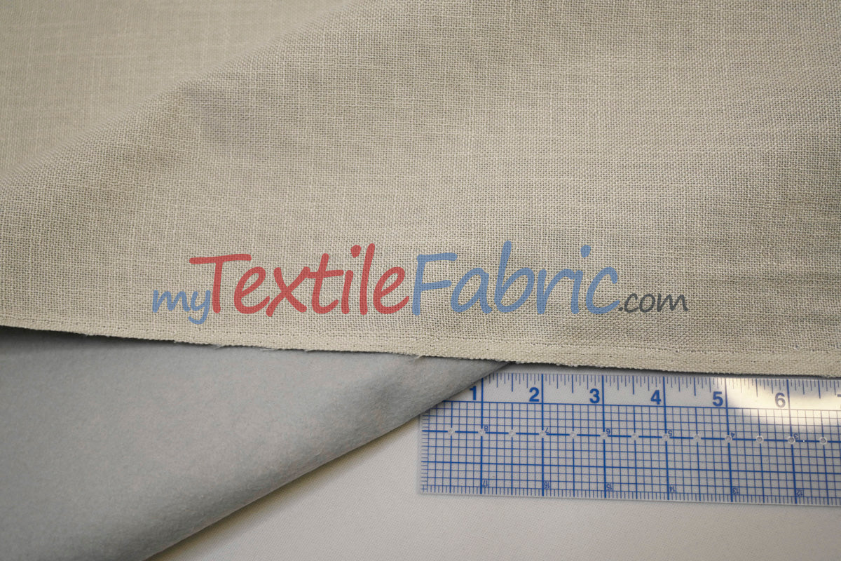 Upholstery Weight Poly Linen Fabric - Ivory, Taupe, Non Woven Backing, 60" Width (1 Yard)