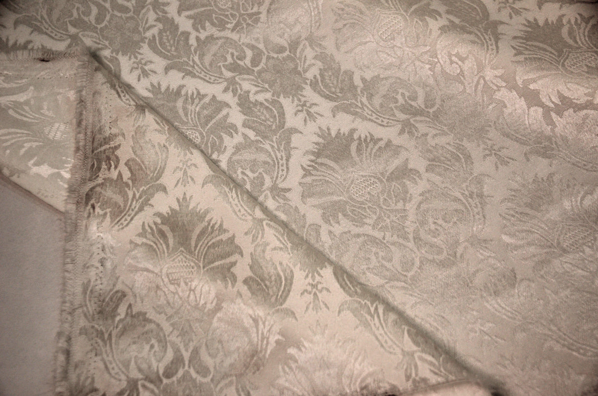 Vintage Damask Polyester Fabric - Damask Brocade, 58" Width, White, Ivory, Blush Pink (1 Yard)