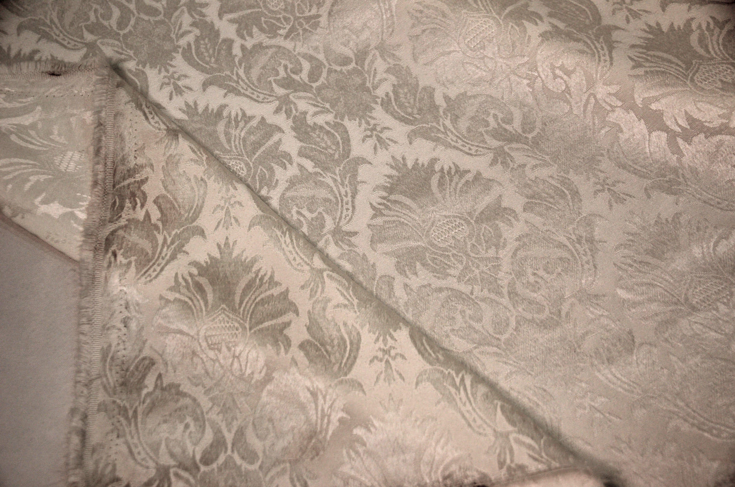 Vintage Damask Polyester Fabric - Damask Brocade, 58" Width, White, Ivory, Blush Pink (1 Yard)