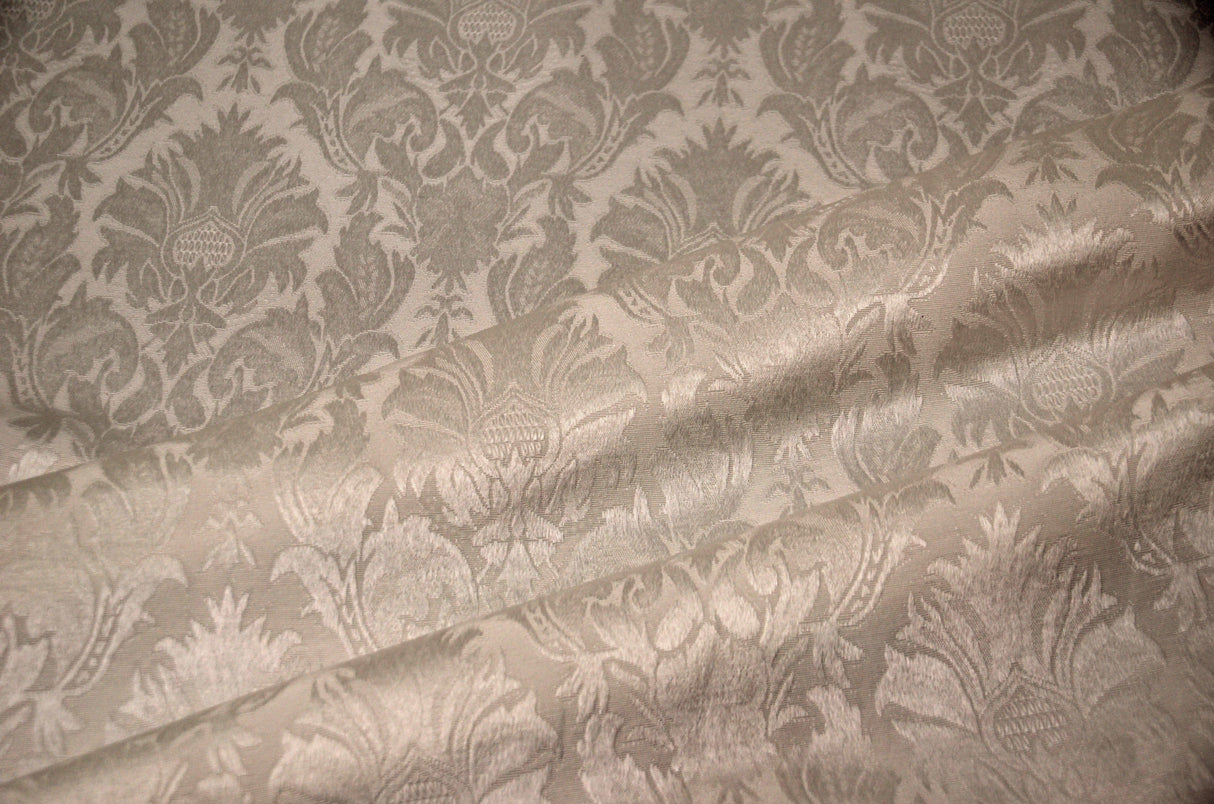 Vintage Damask Polyester Fabric - Damask Brocade, 58" Width, White, Ivory, Blush Pink (1 Yard)