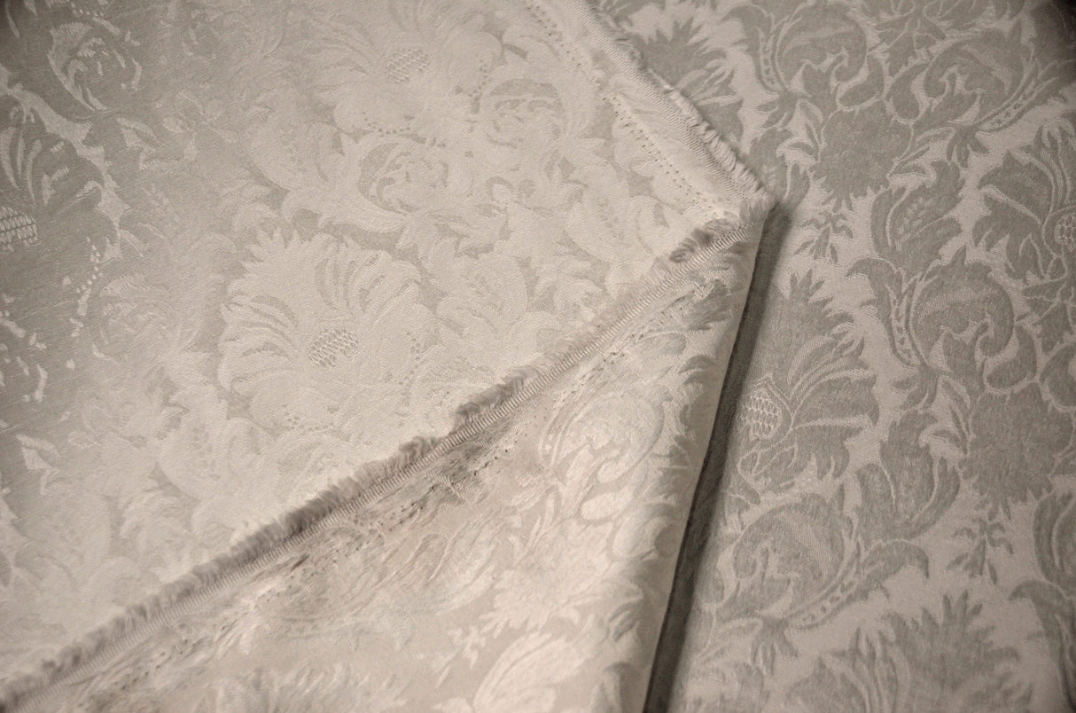 Vintage Damask Polyester Fabric - Damask Brocade, 58" Width, White, Ivory, Blush Pink (1 Yard)
