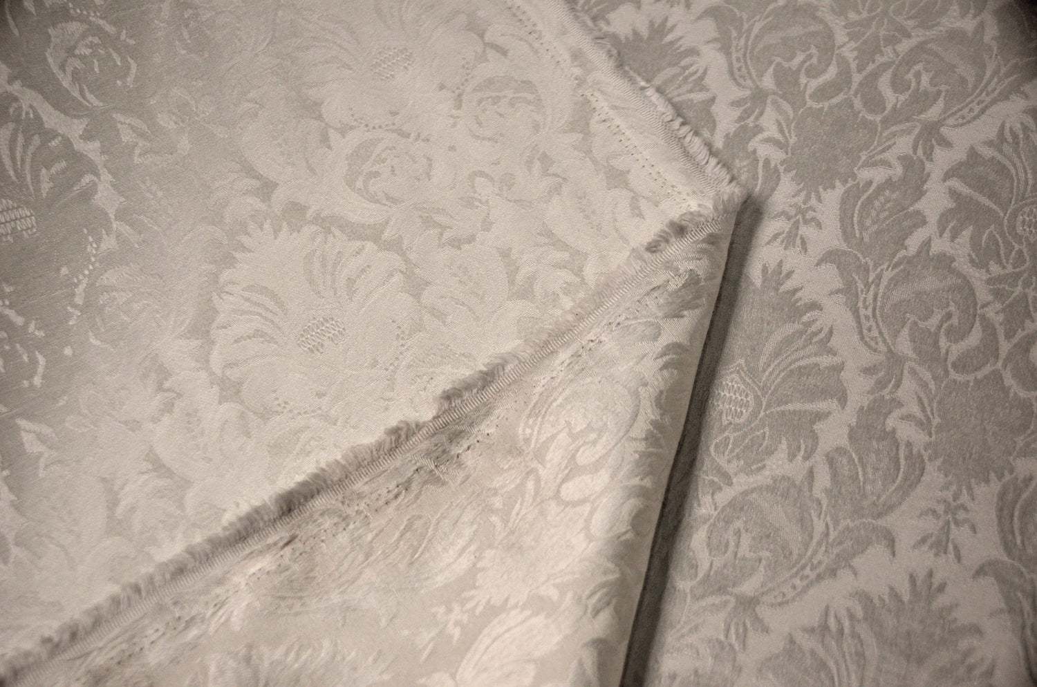 Vintage Damask Polyester Fabric - Damask Brocade, 58" Width, White, Ivory, Blush Pink (1 Yard)