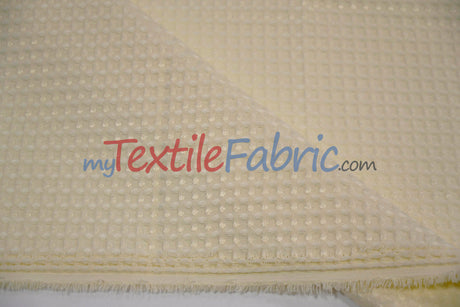 Waffle Brocade Polyester Fabric - Textured Waffle Grid, 60" Width, White, Ivory, Champagne, Black (1 Yard)