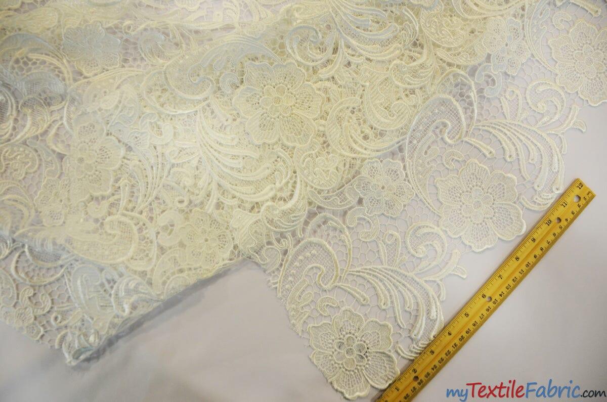 Guipure Bridal Lace Polyester Fabric - Heavy Double Scalloped Lace, Multiple Colors, 48/49" Width (1 Yard)