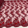 1 Yard Sage 3D Beaded Floral Embroidered Lace Fabric on Polyester Mesh, 52” Wide