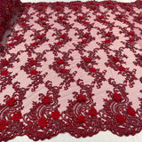 Beaded Floral Lace Fabric 3D Embroidered Net Mesh 52" Wide