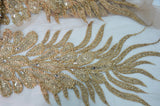 E15170 Polyester Lace Fabric - Skin Beaded Vertical Embroidery, 50/51" Width (3 Vertical Panels Approx 32-35")
