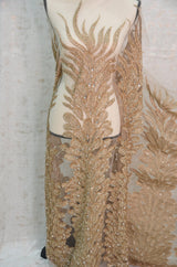 E15170 Polyester Lace Fabric - Skin Beaded Vertical Embroidery, 50/51" Width (3 Vertical Panels Approx 32-35")