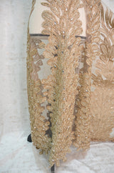 E15170 Polyester Lace Fabric - Skin Beaded Vertical Embroidery, 50/51" Width (3 Vertical Panels Approx 32-35")