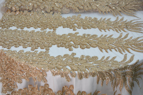 E15170 Polyester Lace Fabric - Skin Beaded Vertical Embroidery, 50/51" Width (3 Vertical Panels Approx 32-35")