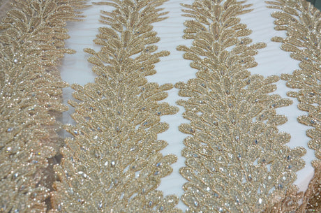 E15170 Polyester Lace Fabric - Skin Beaded Vertical Embroidery, 50/51" Width (3 Vertical Panels Approx 32-35")