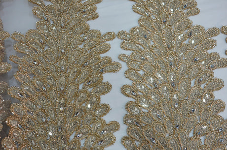 E15170 Polyester Lace Fabric - Skin Beaded Vertical Embroidery, 50/51" Width (3 Vertical Panels Approx 32-35")