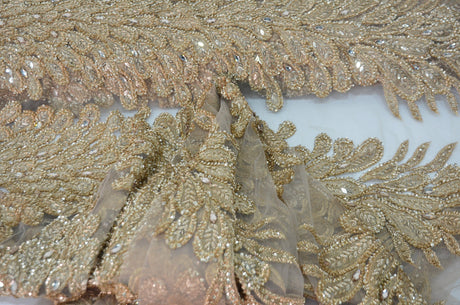 E15170 Polyester Lace Fabric - Skin Beaded Vertical Embroidery, 50/51" Width (3 Vertical Panels Approx 32-35")