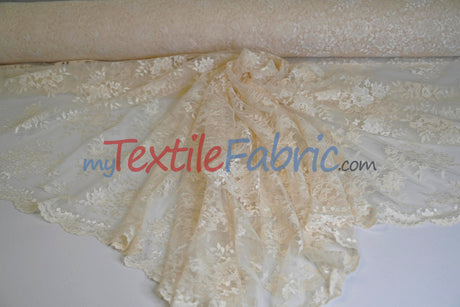 Chantilly Lace Polyester Fabric - Floral Embroidery, Sheer Mesh, 52" Width (1 Yard)