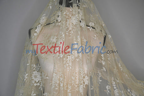 Chantilly Lace Polyester Fabric - Floral Embroidery, Sheer Mesh, 52" Width (1 Yard)