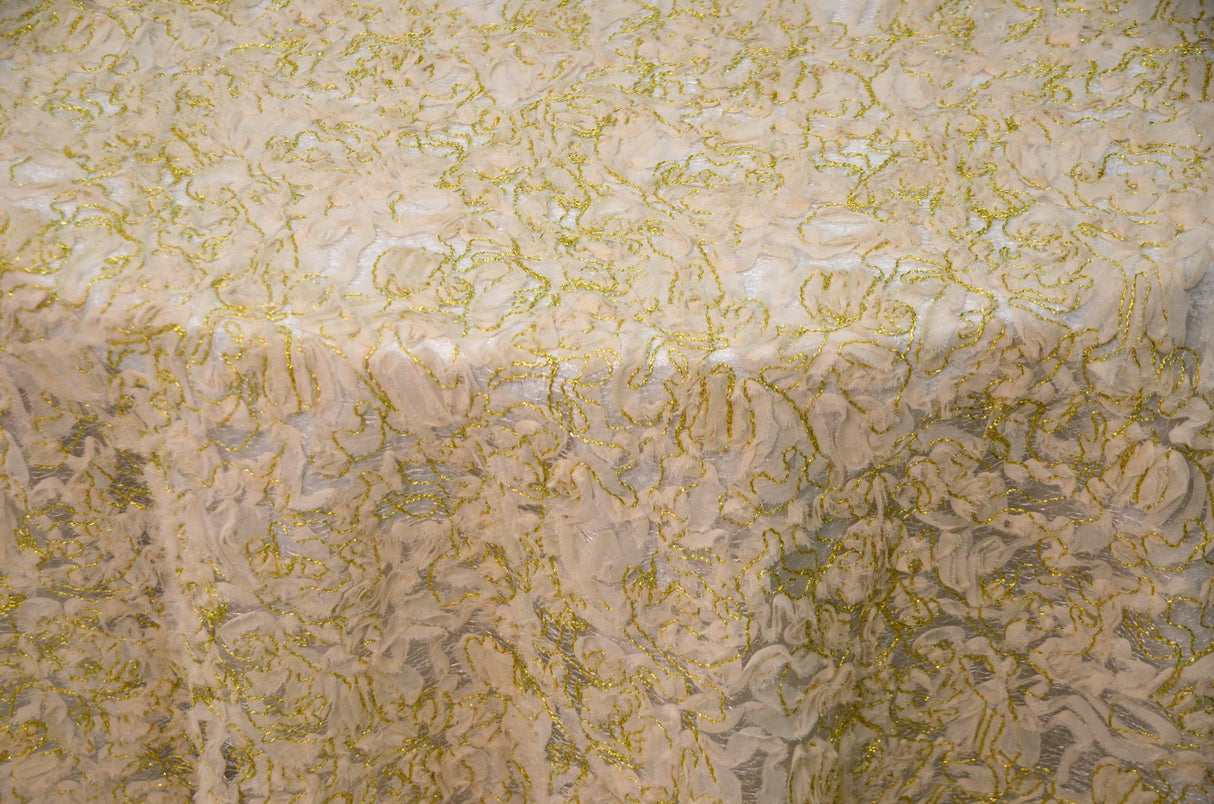 Enchanted Sheer Polyester Fabric - Metallic Floral Embroidery, 52" Width (1 Yard)