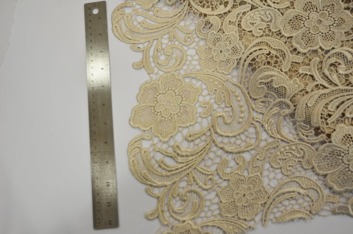 Guipure Bridal Lace Polyester Fabric - Heavy Double Scalloped Lace, Multiple Colors, 48/49" Width (1 Yard)