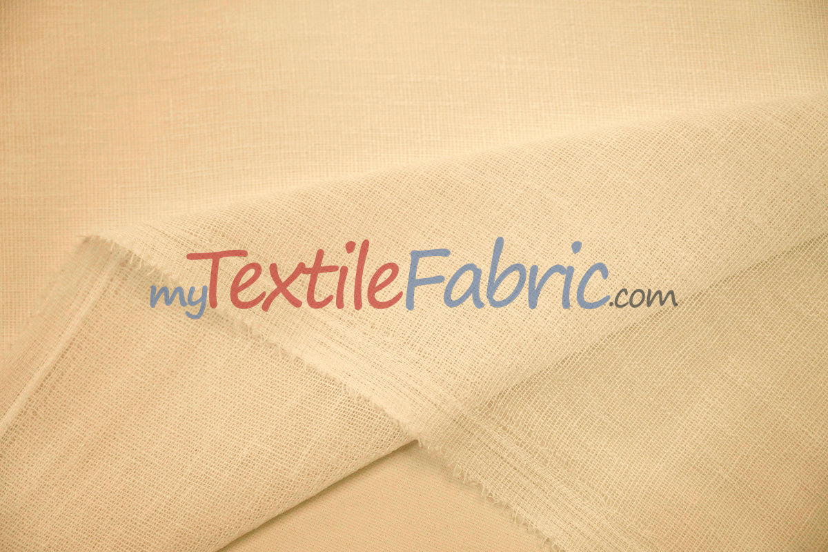Extra Wide Turkish Sheer 100 Percent Polyester Fabric - Textured Linen-Look Sheer, 108" Width, White, Offwhite, Ivory, Champagne (1 Yard)