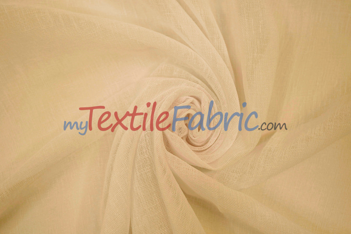 Extra Wide Turkish Sheer 100 Percent Polyester Fabric - Textured Linen-Look Sheer, 108" Width, White, Offwhite, Ivory, Champagne (1 Yard)