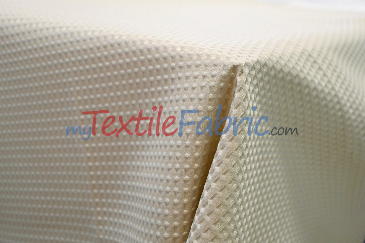 Waffle Brocade Polyester Fabric - Textured Waffle Grid, 60" Width, White, Ivory, Champagne, Black (1 Yard)
