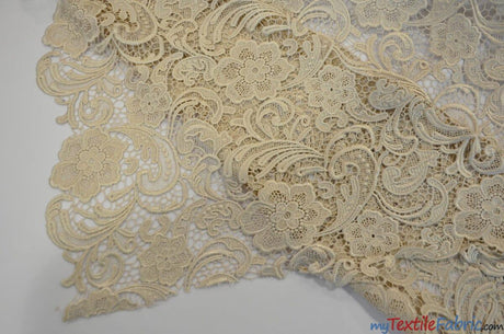 Guipure Bridal Lace Polyester Fabric - Heavy Double Scalloped Lace, Multiple Colors, 48/49" Width (1 Yard)