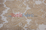 Medallion Bridal Lace Polyester Fabric - Sequins Damask Embroidery, Sheer White, 52" Width (1 Yard)