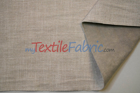 Upholstery Weight Poly Linen Fabric - Ivory, Taupe, Non Woven Backing, 60" Width (1 Yard)