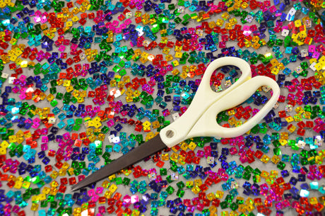 Rainbow Square Sequins Polyester Mesh Fabric - Multi Color Square Sequins, 52" Width (1 Yard)