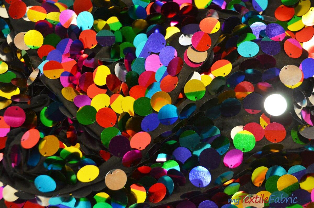 Rainbow Paillette Sequins Polyester Fabric - Multi Color 6Mm Sequins, 52/54" Width (Yards)
