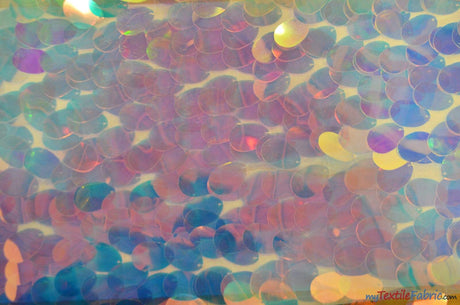 Oval Hologram Sequins Polyester Fabric - Iridescent Rainbow Oval Sequins, 52" Width (Yards)