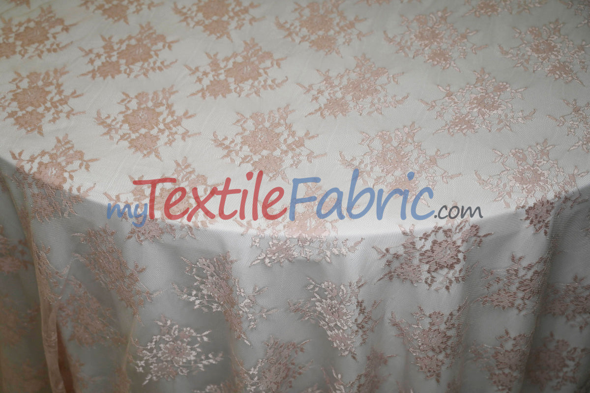 Chantilly Lace Polyester Fabric - Floral Embroidery, Sheer Mesh, 52" Width (1 Yard)