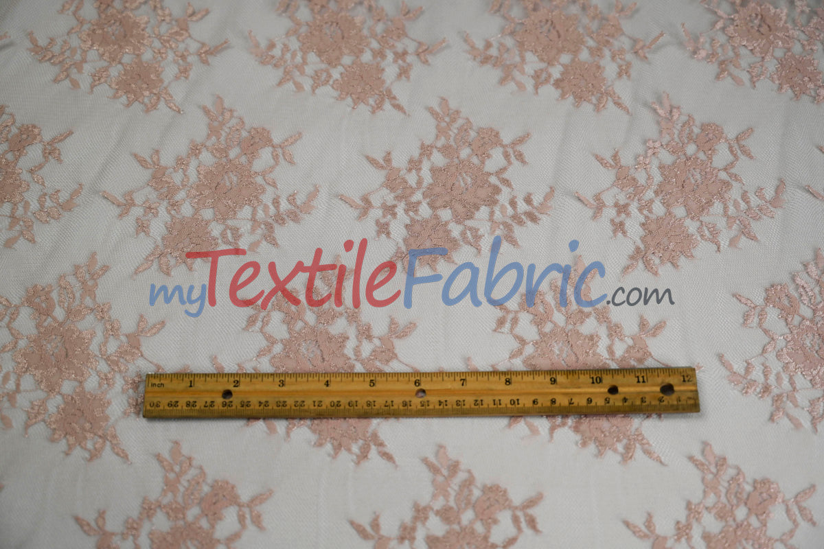 Chantilly Lace Polyester Fabric - Floral Embroidery, Sheer Mesh, 52" Width (1 Yard)