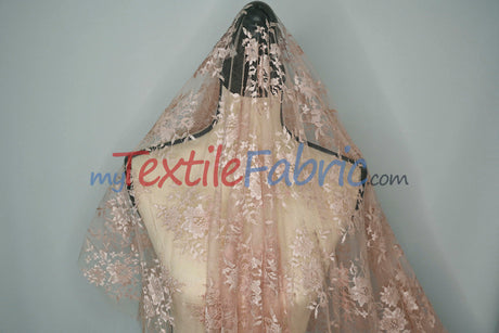 Chantilly Lace Polyester Fabric - Floral Embroidery, Sheer Mesh, 52" Width (1 Yard)