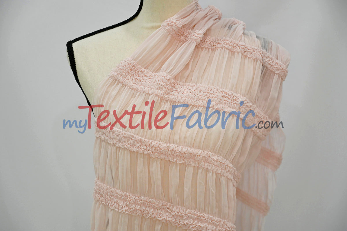 Pleated Ruffle Chiffon Polyester Fabric - Lightweight Textured Semi-Sheer, 44/46" Width (1 Yard)