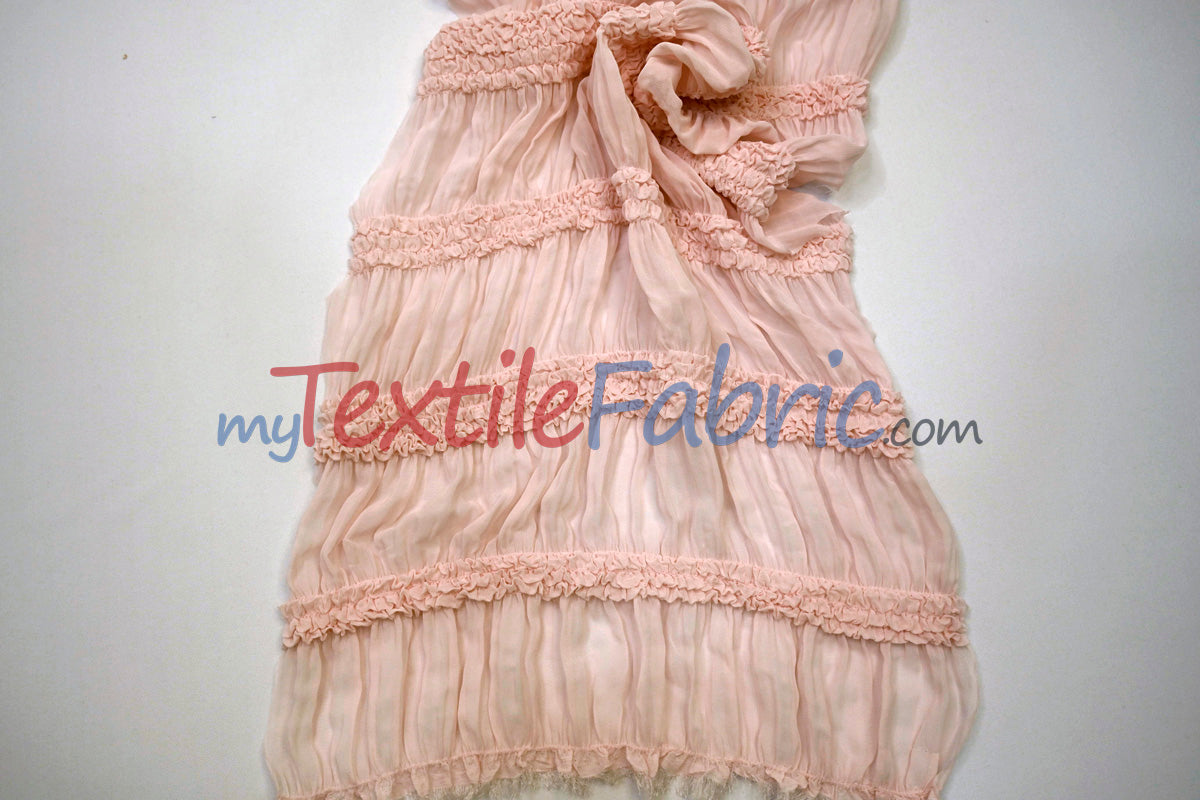 Pleated Ruffle Chiffon Polyester Fabric - Lightweight Textured Semi-Sheer, 44/46" Width (1 Yard)
